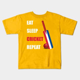 Eat Sleep Cricket Repeat Netherlands Flag Cricket Bat Kids T-Shirt